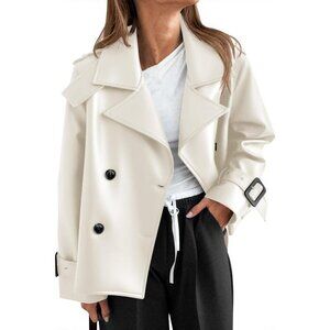 🆕Womens  Apricot Faux Leather Jacket | Button Down Moto Coat | Trendy Fall